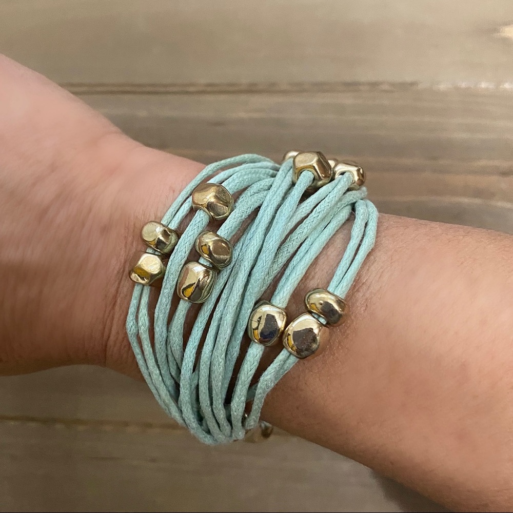 Multistrand Green Cord Bracelet with Gold Accents